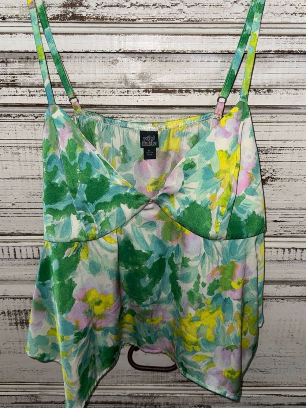 wild fable Floral Satin Twist-Front Tank Top in Green, Yellow & Pink